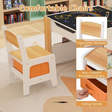 Дитячий стіл LIFEZEAL 3 в 1 з 2 стільцями: стіл для малювання, активностей та ігор. Дерев'яна дитяча група з місцем для зберігання (натуральний колір)