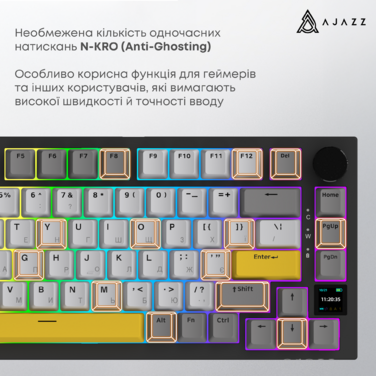 Бездротова механічна клавіатура Ajazz AK820 PRO 75% Flying Fish Switch Black RGB (AK820PRO-FF-BGY)