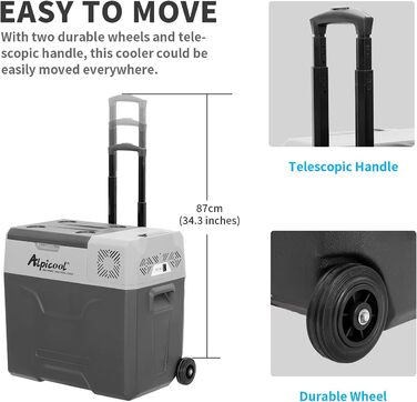 Автомобільний холодильник Alpicool CX50 50л компресорний, портативний, з USB, колесами та телескопічною ручкою для авто, кемпінгу, вантажівок, човнів
