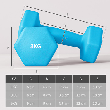 Набір гантелей з підставкою, комплект з 6 гантелей для фітнес-тренувань: 2 x 1 кг, 2 x 3 кг, 2 x 5 кг