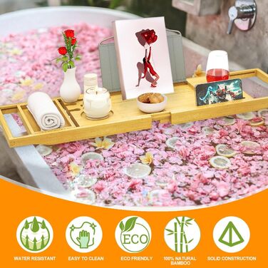 Висувна поличка для ванни - регульована доріжка для ванни. Неслизька поличка для ванни. Підходить для більшості ванн. Утримує книгу, iPad, телефон, склянку, свічку. Преміум-якість, натуральні матеріали.