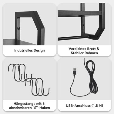 Підвісні полиці YU YUSING з RGB підсвічуванням (7 кольорів), з 8 гачками, для ігор, демонстрації, декору спальні, кухні, бару, ігрової кімнати, шестикутна форма (82.5x80x21.5 см)