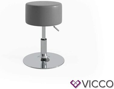 Стілець Vicco Design / стілець для макіяжу плавно регулюється по висоті з протиковзким чохлом для сидіння зі штучної шкіри і рамою з хромованої сталі, Висота сидіння 52-67 см (сірий)
