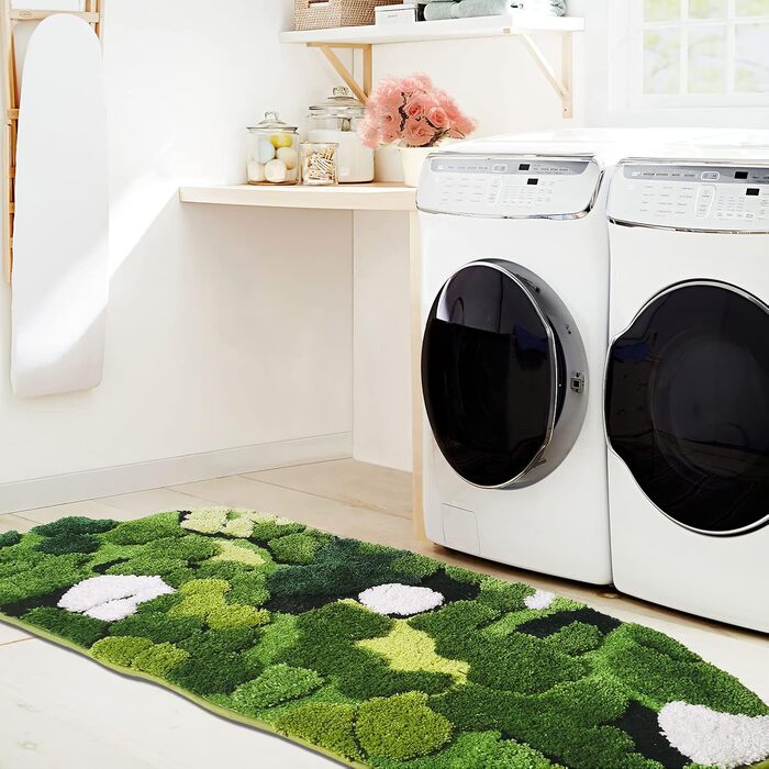 Килимок для ванної кімнати з м'яким мохом, 152 x 61 см, прямокутний, Boho стиль, антиковзаюча, швидковисихаюча, для кухні, спальні, умивальника