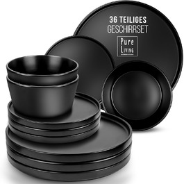 Чорний набір посуду Манхеттен 12 персон, 36 шт. - кераміка, матовий, для мікрохвильової печі
