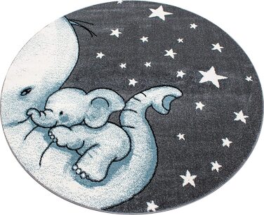 Домашній дитячий килим з коротким ворсом у вигляді слона для мами, дитяча кімната, дитяча кімната, сірий, синій, в дрібну клітку, Розмір (160 см в діаметрі)