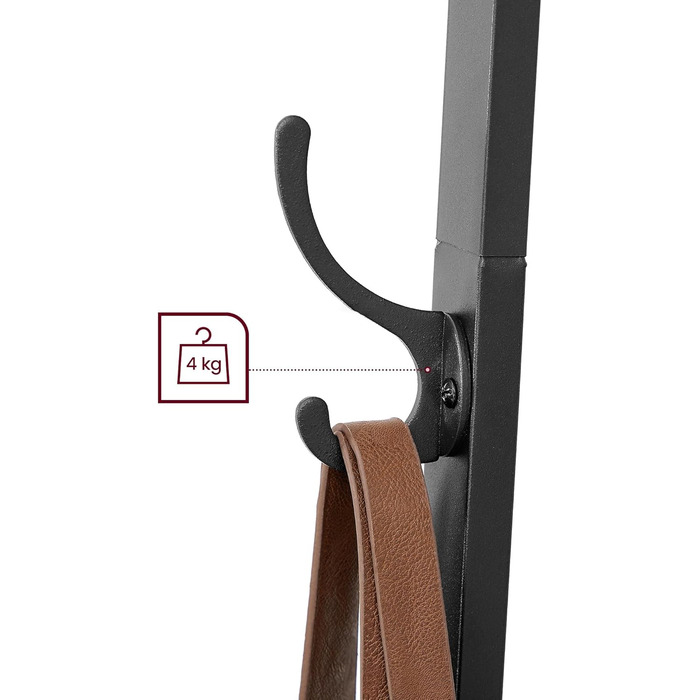 Стійка для одягу VASAGLE з 8 гачками, 4 полицями та перекладиною, металевий каркас, для шарів, курток, сумок, для прихожого, золотий дуб + білий (вінтажний коричневий + чорний)