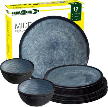 Набір посуду для кемпінгу Brunner Outdoor in Motion Melamin | 8 предметів (тарілки, миски, чашки) для 1-2 осіб | Tête a Tête Venetian | Зручний, міцний, антиковзний