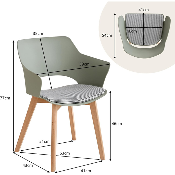 GrandCA HOME Кухонні стільці, набір 8 шт., зелені, з масивними дерев'яними ніжками, для кухні, вітальні, спальні