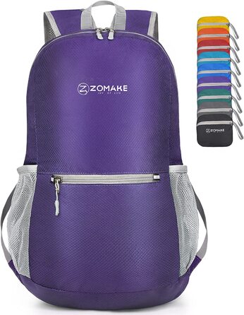 Надлегкий складаний рюкзак ZOMAKE об'ємом 20 л, невеликі рюкзаки, водонепроникний похідний рюкзак, пакувальний рюкзак для жінок і чоловіків, походи на відкритому повітрі (фіолетовий)