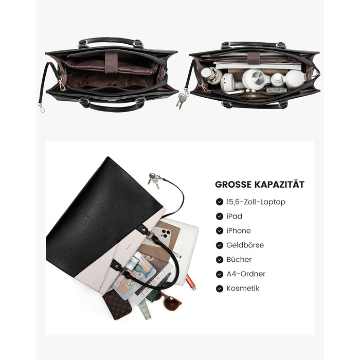 Сумка для ноутбука LOVEVOOK: жіноча сумка-шоппер, велика, на плече, 15.6 дюймів, чорна