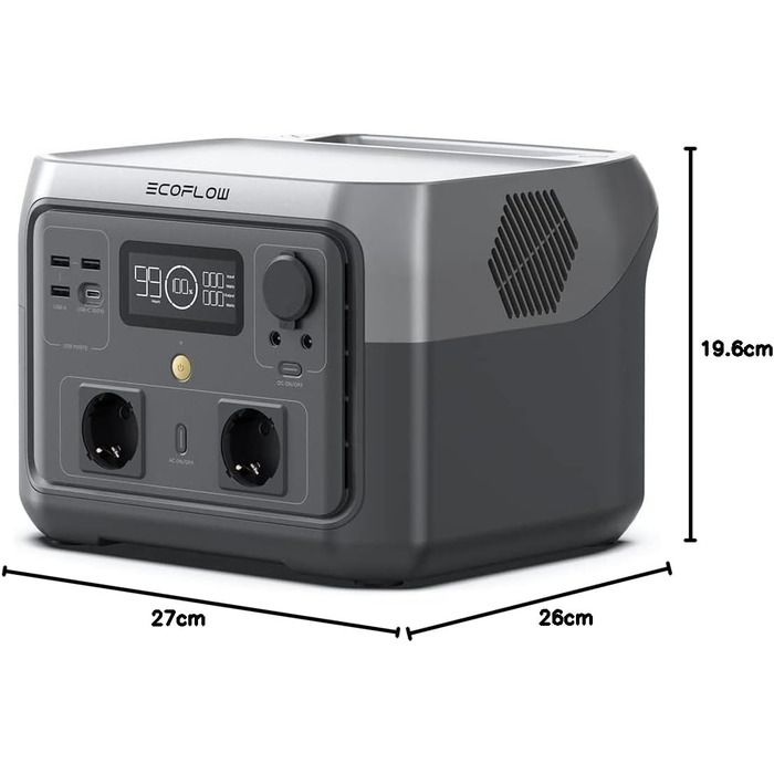 Портативна електростанція EcoFlow RIVER 2 MAX 512Wh, сонячний генератор LiFePO4, швидка зарядка за 1 годину, для кемпінгу/RV, незначні пошкодження упаковки, товар не використовувався (відновлений)