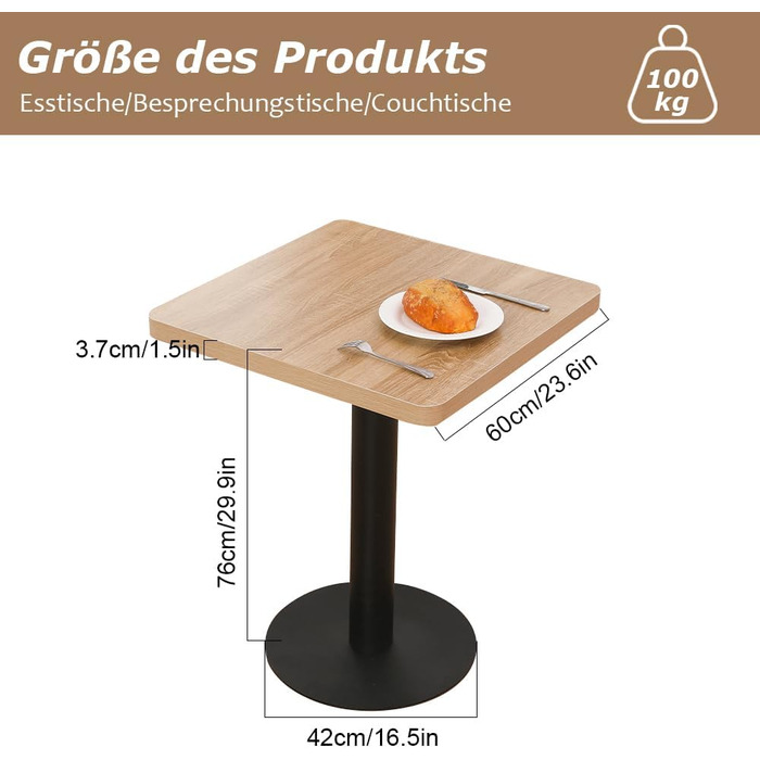 Дерев'яний кухонний стіл Mingone 80x80 см з металевими ніжками - для кухні, вітальні, балкону