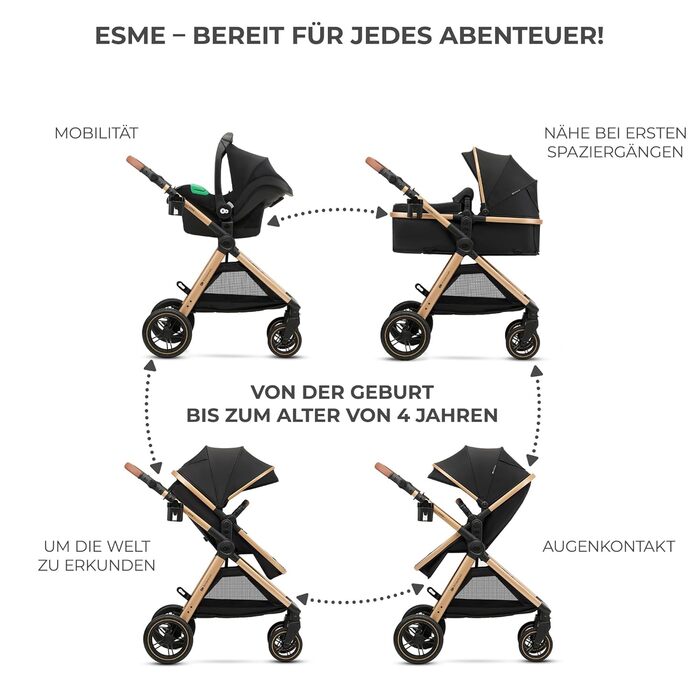 Дитяча коляска Kinderkraft ESME 3-в-1: комплект, до 22 кг, автокрісло I-size, чорна