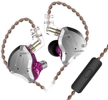 Навушники-вкладиші KZ ZS10 Pro з чистим шумозаглушенням басів зі знімним кабелем і мікрофоном фіолетового кольору