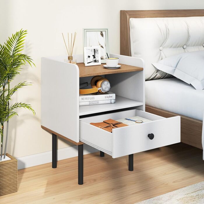 Набір приліжкових тумбочок COSTWAY з шухлядою та відкритою полицею, на ніч, для спальні, вітальні, 40,5 x 35 x 56 см, (2 шт., білий)