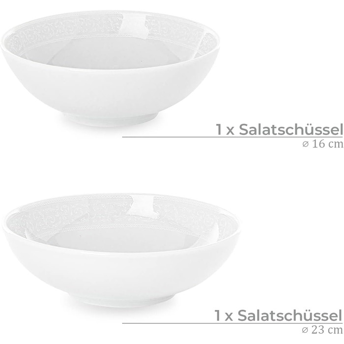 Набір посуду Konsimo Combi на 6 персон Набір тарілок AMELIA Modern 18 предметів - Столовий сервіз та набори посуду - Комбінований столовий сервіз на 6 персон - Сімейний сервіз - Посуд (мереживо біле, 25 штук)