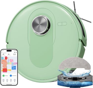 Робот-пилосос Proscenic Q8 Max+ з функцією миття, 8000Pa, 200хв, док-станція для самостійного очищення, лазерна навігація, керування через додаток, сумісність з Alexa, Google, Siri (зелений)