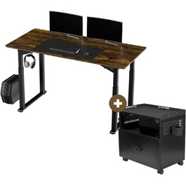 Ігровий стіл комп'ютерна тумба - Електричне регулювання висоти - Місце для 3 моніторів - Міцне крісло - Коричневий