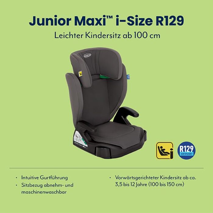 Автокрісло Graco Junior Maxi i-Size R129 для дітей 100-150 см, блакитне, з регульованою підголівником та тримачем для напоїв