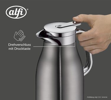 Термос Alfi SKYLINE 650ml Cool Grey Mat з нержавіючої сталі з скляним вкладишем, з кришкою-поворотом та зручною кнопкою, ергономічна ручка, для кави, 650 мл