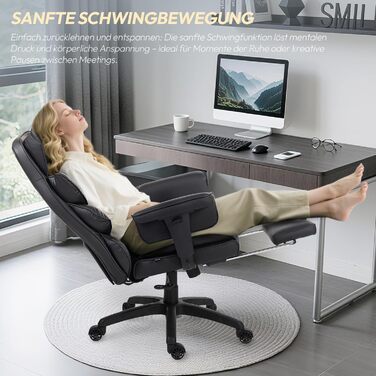 Ігровий крісло Dowinx, ергономічне з кишеньковим пружинним сидінням, крісло для начальника з м'якою спинкою та регульованою поперековою підтримкою, підлокітниками та підставкою для ніг (PU-чорний), чорний PU