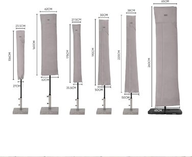 Захисний чохол для парасольки/газонного парасольки, сірий, 260x65 см