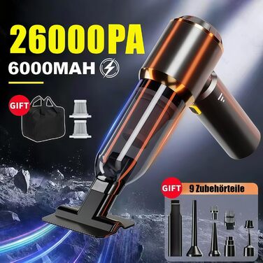 Акумуляторний ручний автомобільний пилосос 26000Па з безщітковим двигуном, 3 режими потужності, швидка зарядка, для авто, шерсті тварин та диванів, сірий