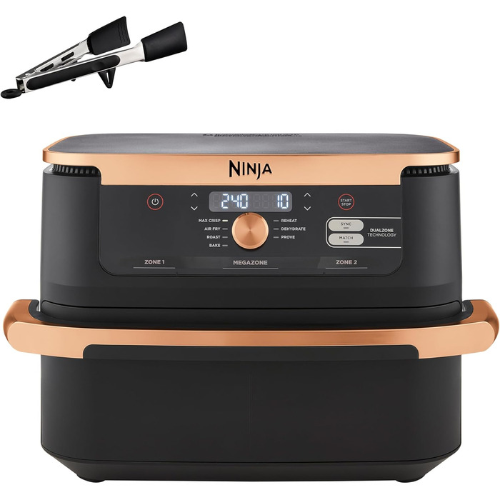 Фритюрниця Ninja Foodi FlexDrawer AF500EUCP: 10.4л, Dual Zone, 7-в-1, Чорний & Мідний, Знімний роздільник