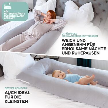 Подушка для сну на боці з двома чохлами - подушка для годування XXL, вагітна подушка для сну | Подушка для вагітних | Body Pillow | Подушка для сну та терапії | Комфортна подушка | Гнутий наповнювач з бавовняного джерсі