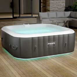 Надувний гідромасажний басейн-спа Arebos Spa Whirlpool 2400 Вт для 6 осіб, 185x185 см, 130 масажних форсунок, LED-підсвітка, 910 л, з кришкою