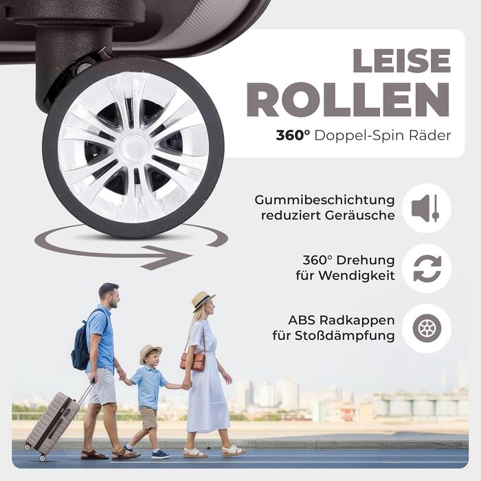 Набір валіз Onbest 3 шт. XXL (20', 24', 28') з ABS пластику – міцні та легкі валізи з колесами. В комплекті: валіза, ролтоп, валіза-ролкер + цифрова вага. Колір: шампань