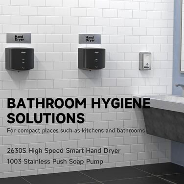 Anydry 2630S - Компактний електричний сушар для рук, автоматичний, настінний, для дому та бізнесу, чорний