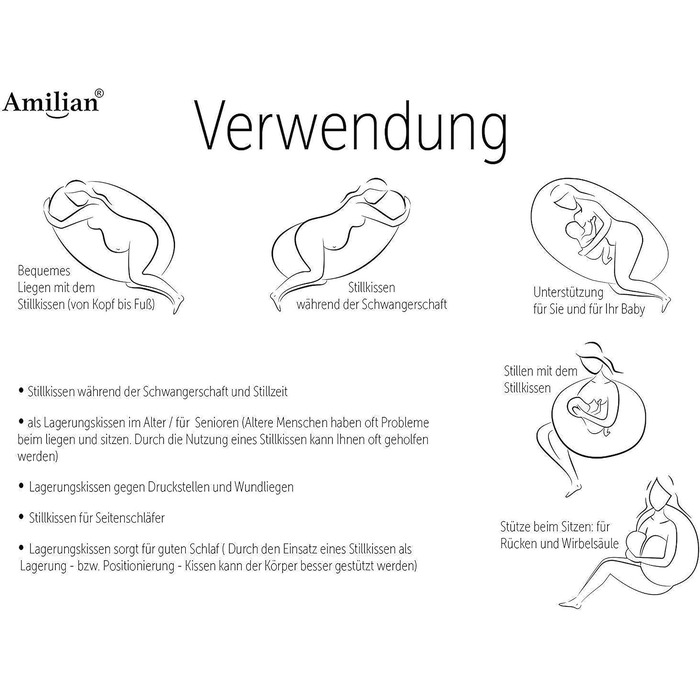 Подушка для годування Amilian 170см - подушка для позиціонування, подушка для вагітних і спального місця на боці з чохлом