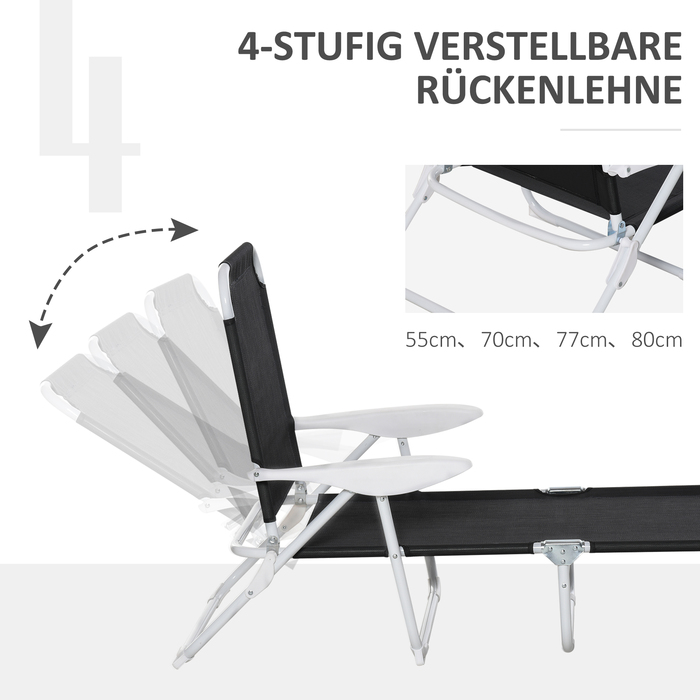 Шезлонг Outsunny Garden Lounger складний 4-х ярусний чорний 186x66x80см з дихаючою сітчастою тканиною для саду та патіо