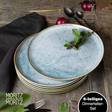 Набір посуду Moritz & Moritz TERRA на 6 осіб: 6 тарілок для їжі, десертних тарілок, мисок (Азурний блакитний), 6 великих тарілок з високоякісного порцеляну