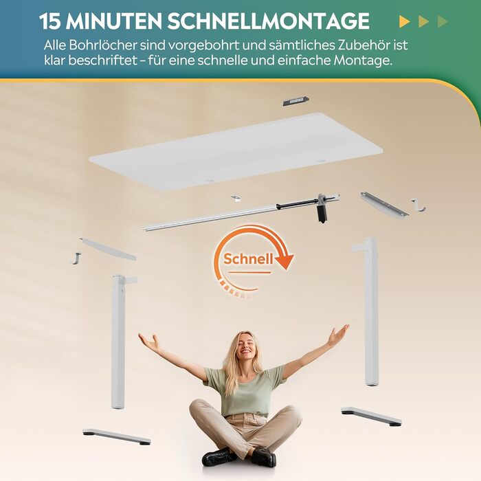 Регульований стіл Devaise 140x70 см з тихим мотором та функцією пам'яті, офісний стіл для роботи стоячи, білий