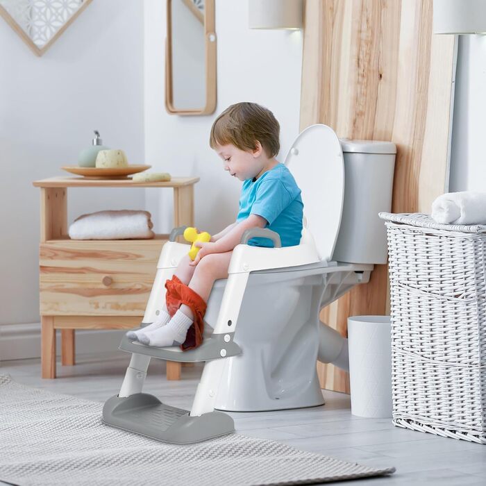 Унітаз дитячий з драбинкою та сидінням-тренажером 2-в-1, регульований, антиковзний, для хлопчиків та дівчаток