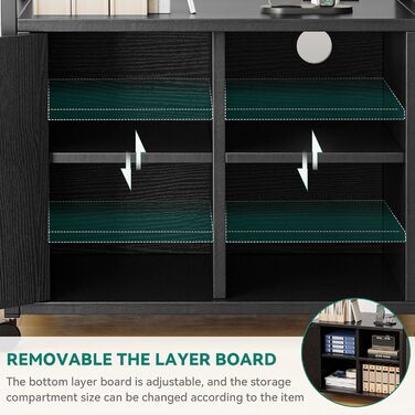 Підставка для принтера YITAHOME з розетками, роликова, з полицею та кишенями, з замком, для дому/офісу, чорна