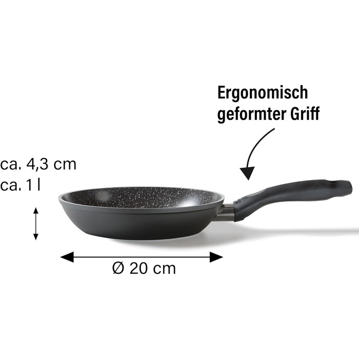 Сковорода STONELINE CERAMIC зі скляною кришкою, підходить для індукції, антипригарне покриття без PFAS з частинками справжнього каменю, чорна (20 см)