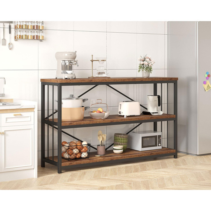 Низька полиця для книг IBF з 3 ярусами, індустріальний стиль, метал та дерево, 120x34x74 см, коричневий