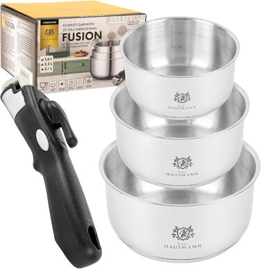 Набір каструль з знімними ручками (3 шт.) - нержавіюча сталь з покриттям - для всіх типів плит