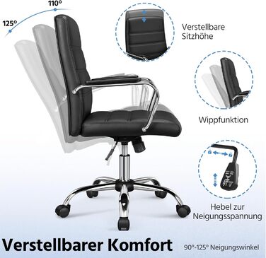 Крісло офісне Yaheetech чорне з підлокітниками, регульоване, на коліщатках для дому/офісу