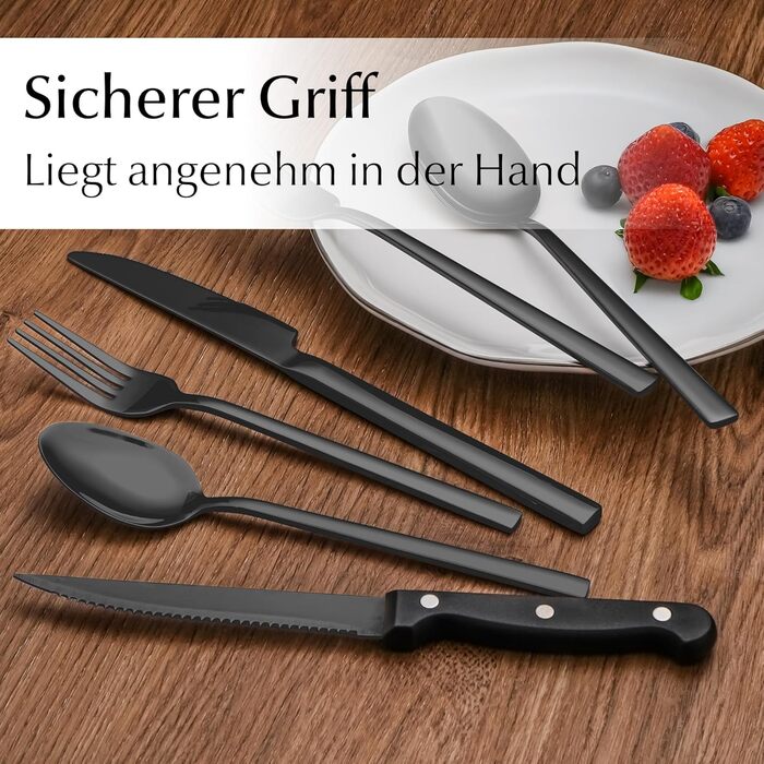 Набір столових приборів Miamio для 6 осіб (36 предметів) – нержавіюча сталь 18/10, чорний колір, придатний для миття в посудомийній машині