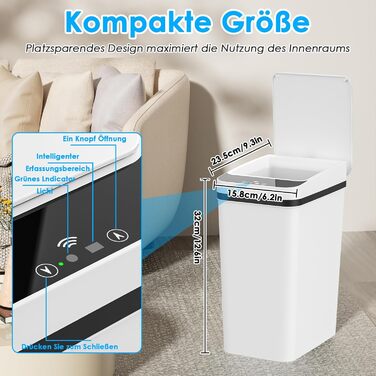 Набір з 2 електричних сміттєвих баків Dreamhigh® 12L з датчиком, автоматичним відкриванням, 3 режимами відкривання, тихим мотором та вологостійким корпусом для кухні, ванної кімнати, офісу, вітальні (білий)