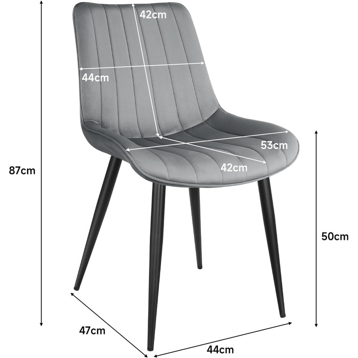 Набір обідніх стільців FRUOGO, оксамит, металеві ніжки, сучасний дизайн, сірий, 2 шт.