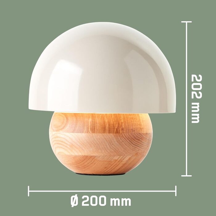 Настільна лампа Lightbox Mushroom - дерево/сірий, 20 см, E14, макс. 40 Вт, метал/дерево, шнуровий проміжний перемикач