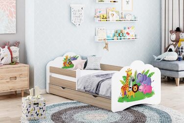 Дитяче ліжечко Happy Babies MOBI 160 x 80 Дитяче ліжко із захистом від падіння та ящиком для зберігання Молодіжне ліжко з кольоровою наклейкою Дитяче ліжечко з матрацом 80x160 Дитяче ліжко для дівчинки Дуб Сонома (М18)