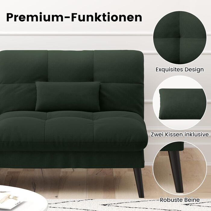 Диван-ліжко LUCKRACER 3-місний з регульованими кутами, тканина, темно-зелений | Диван, розкладний диван, кутовий диван для вітальні