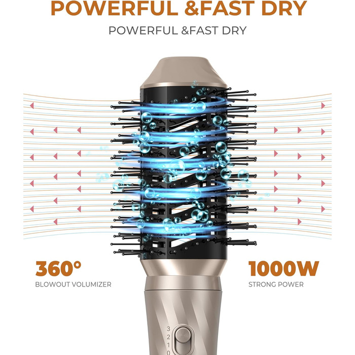 Набір аеростайлерів 6 в 1 з круглою щіткою Фен Стайлер для волосся Щітка з теплим повітрям Термощітка Airflow Плойка автоматична, Об'ємна щітка для волосся, Для випрямлення, Сушіння, Об'єм, Локони Золото
